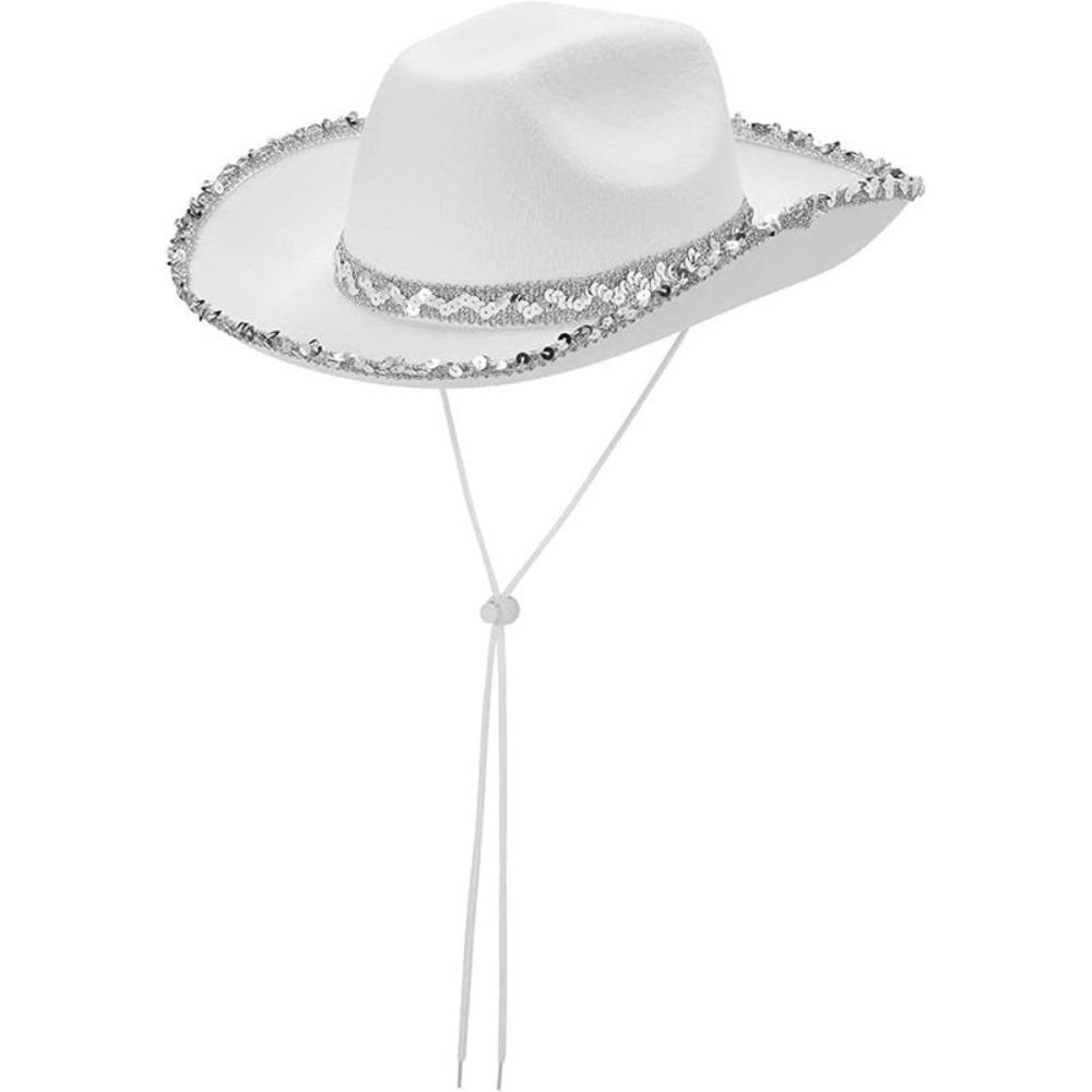 Furry Trim Western Cowboy Hat Solid Color Top Hat Fashion Sequin Cowgirl Hat Stage Performance