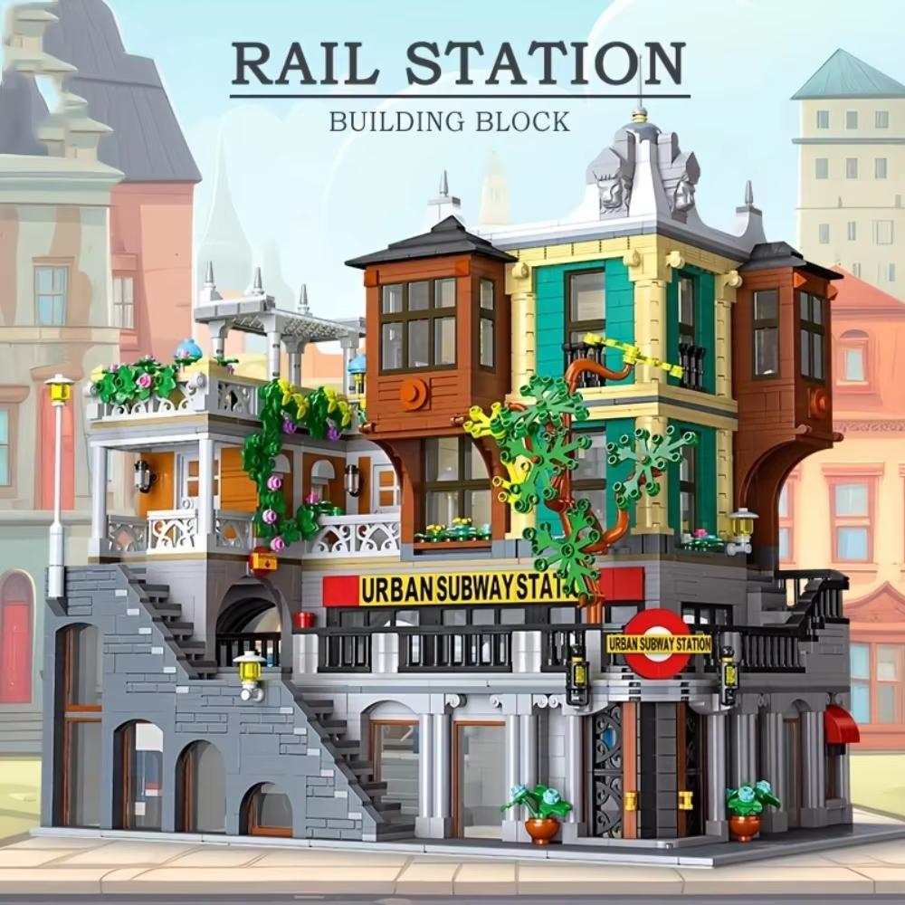 3692pcs Creative City Light Rail Station Building Blocks MOC street view Subway Station Train Creative Model Set Bricks Toys