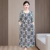 Cotton Silk Long Dress Summer Loose Slimming Knee-Length Floral Print Short-Sleeve Elegance Mommy's Outfit Street Style Trend