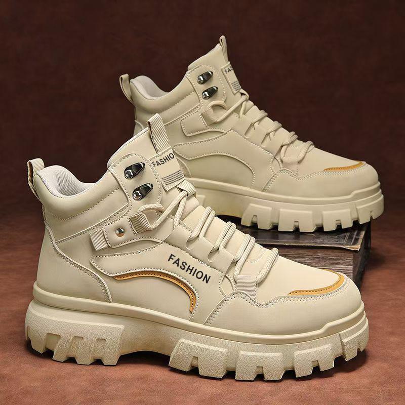 Men's Martin Boots New Autumn Black Thick-soled Non-slip Outdoor Wear-resistant Tooling Boots Men's Trend High-top Gray