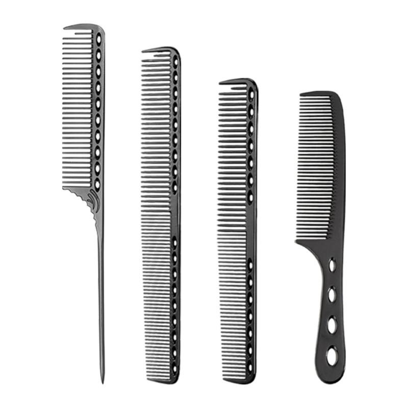 4Pcs Aluminum Hair Combs Set: Long Cutting Comb,Short Styling Comb,Handle Combs,and Tail Comb for Professional Barbers