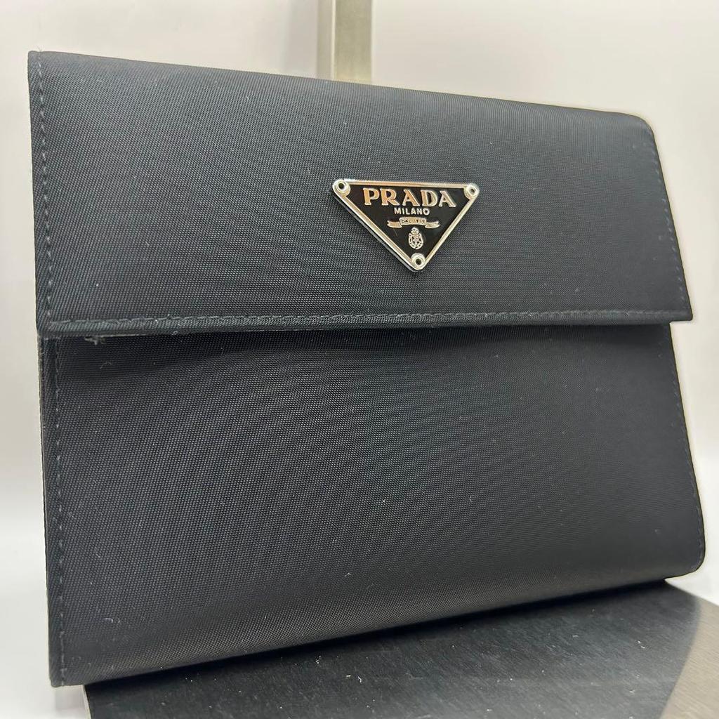 Used Excellent Condition PRADA Trifold Wallet Nylon Triangle Logo Saffiano