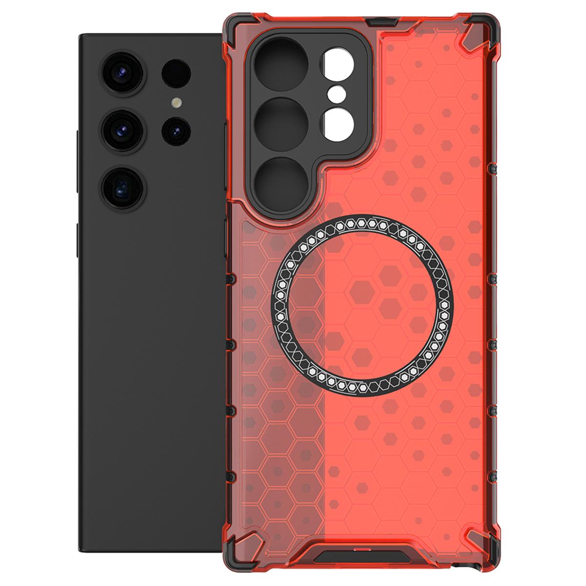 

For Samsung Galaxy S25 Ultra Case Compatible with MagSafe Honeycomb Design TPU+PC Phone Cover Red
