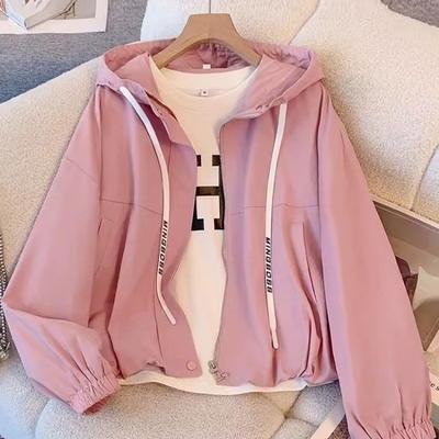 Women's Spring and Autumn Hooded Windbreaker Jacket Casual Short Outwear