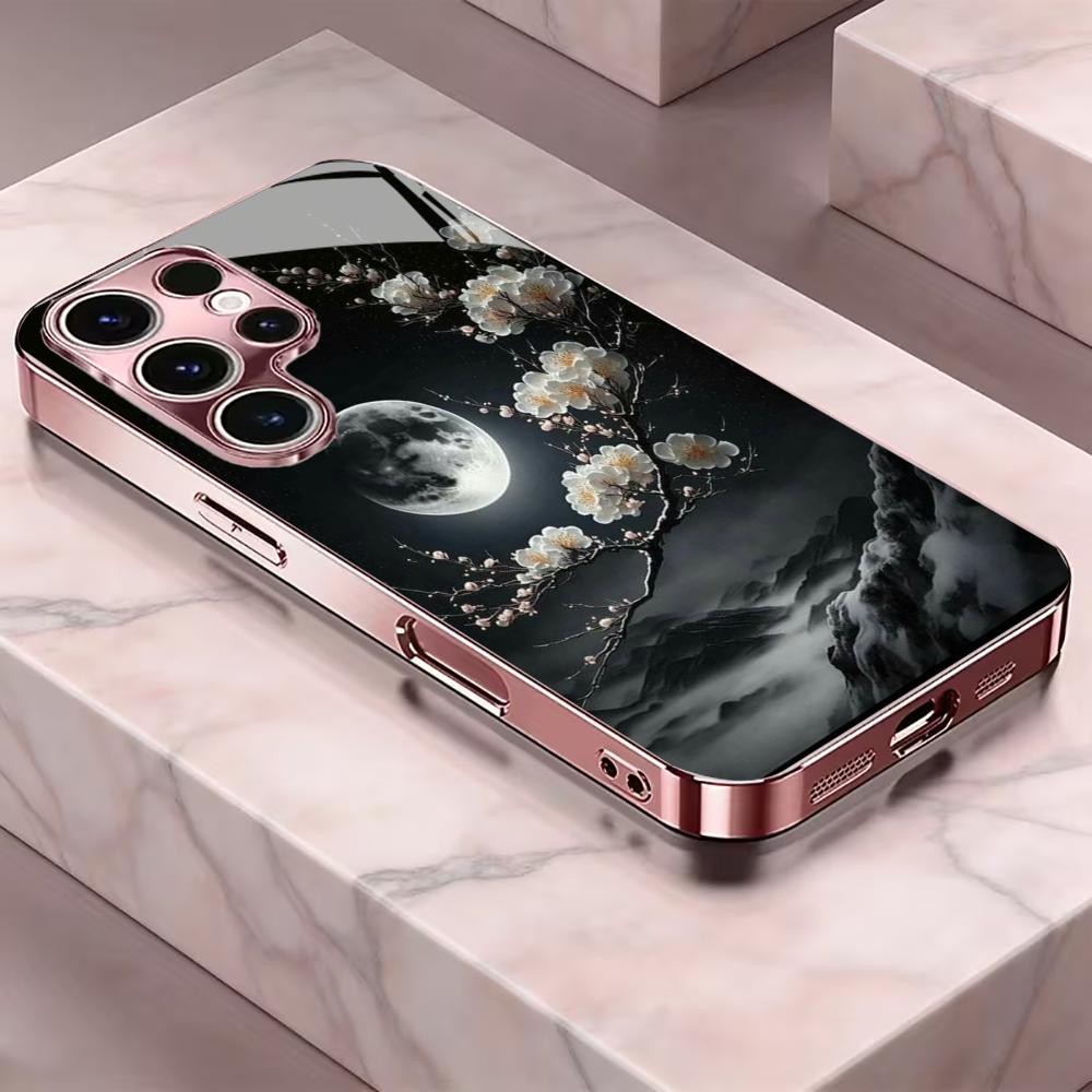 Black flower Phone Case glass phone case for Samsung Galaxy S26 22 23 24 25 PLUS S21 22 23 24 25 ULTRA