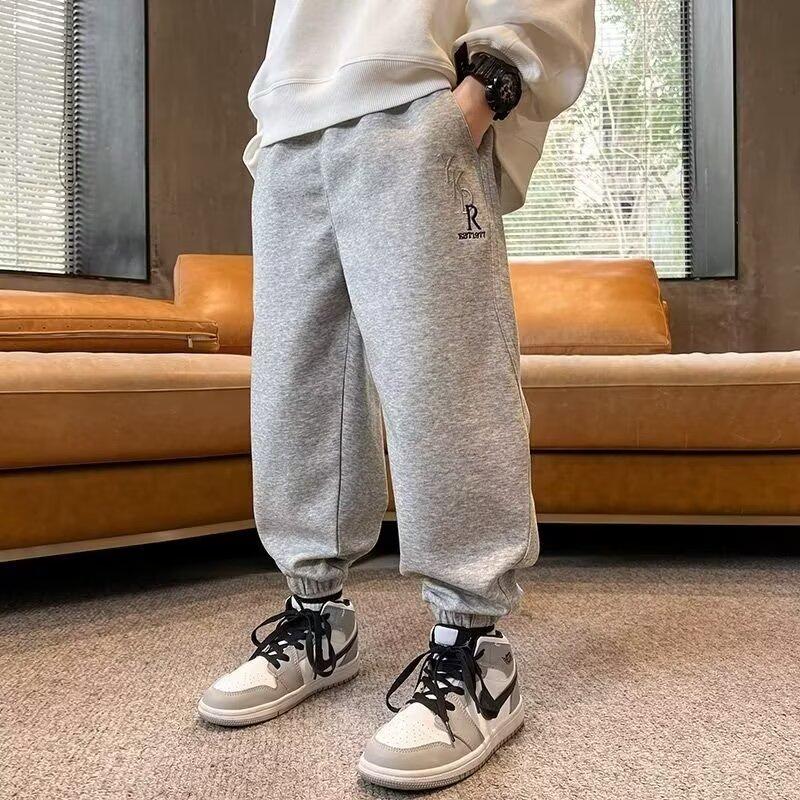 Boys' Spring and Summer Autumn Pants Children and Teens Pants Thin Children's Sports Straight Pants Trendy Three-Bar Pants Trendy