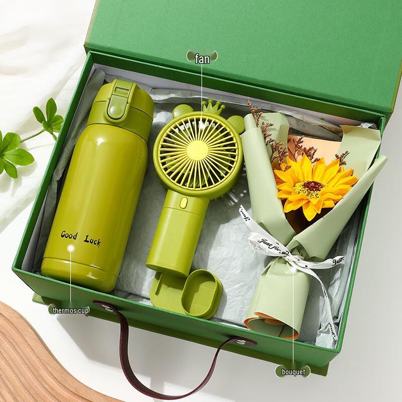 Thermos Cup Gift Set with Fan and Flowers