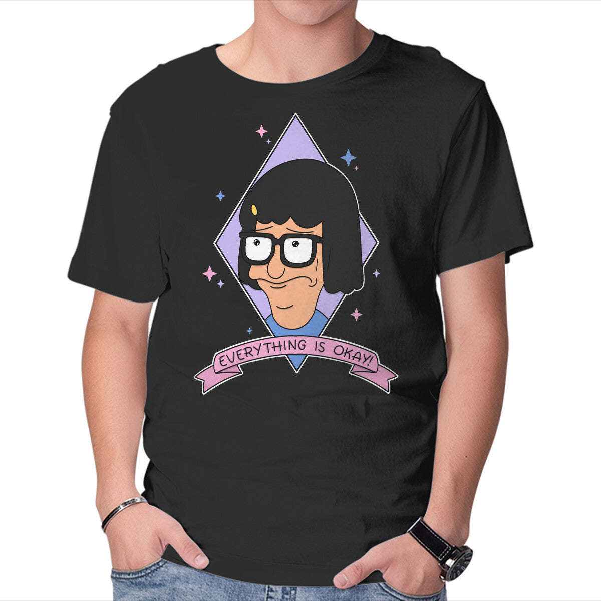 Unisex Crew Neck T-Shirt Everything Is Okay Face Graphic Short Sleeve Casual Tee XL