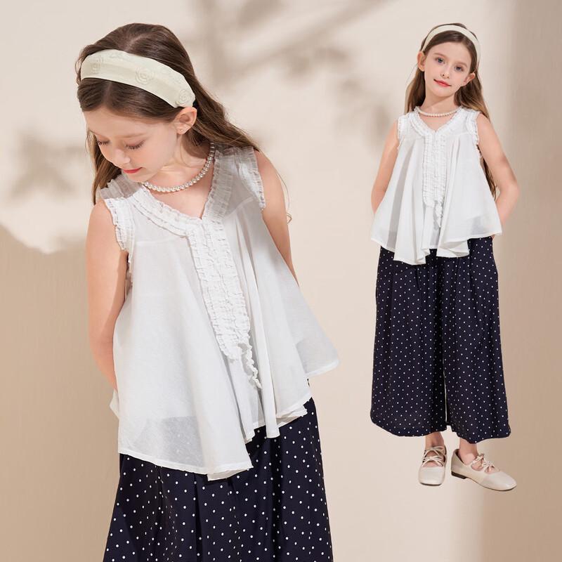 Girls French Polka Dot Wide-Leg Pants Set 150