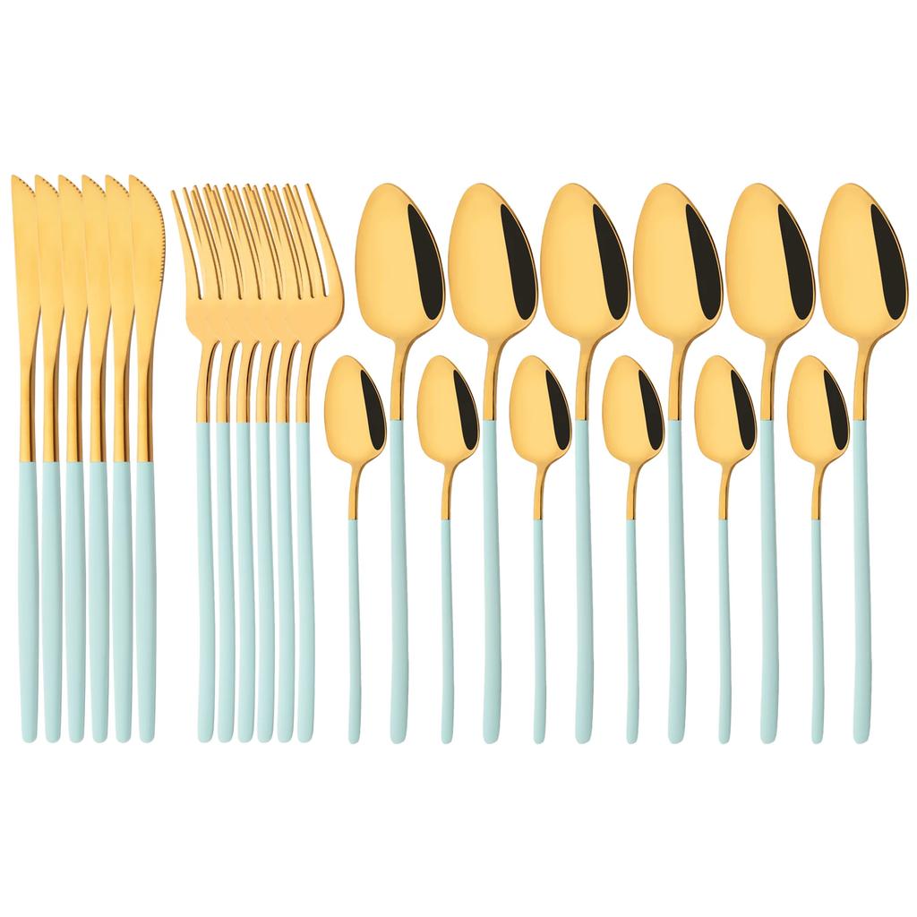 24 ks Luxusní stříbrné nádobí Sada příborů Sada příborů z nerezové oceli Odolné opakovaně použitelné a leštěné nádobí pro domácnost