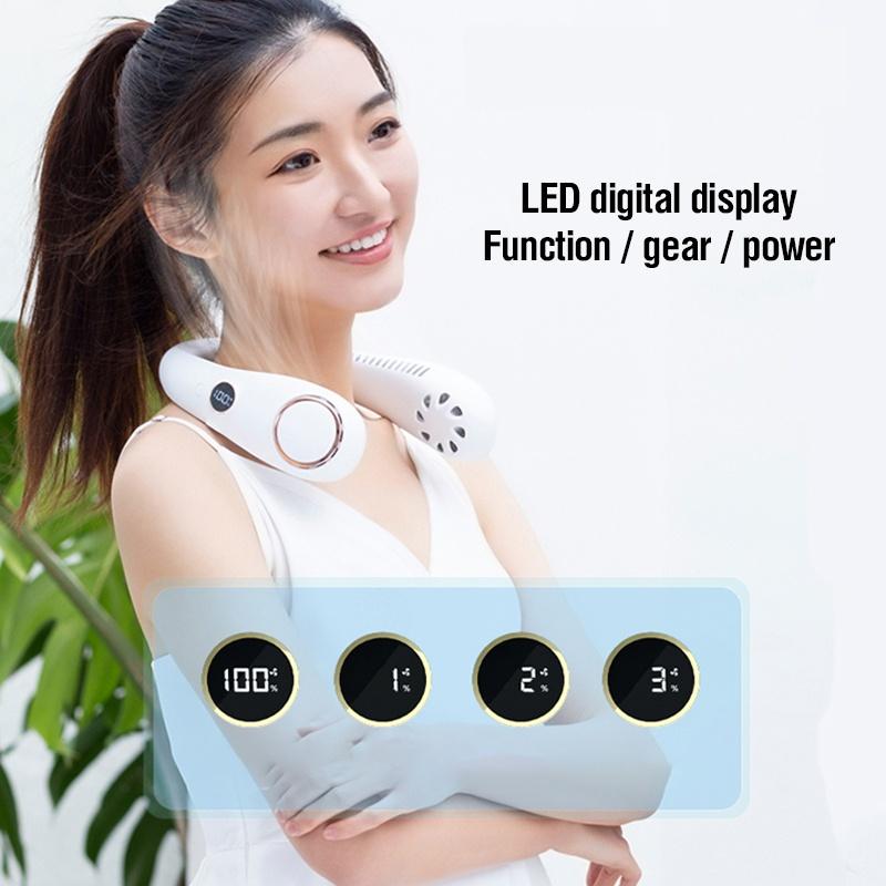 3000mAh Portable Hanging Neck Fan Bladeless Fan Personal Wearable Neckband Leafless Fan USB Rechargeable Fan Mini Air Cooler