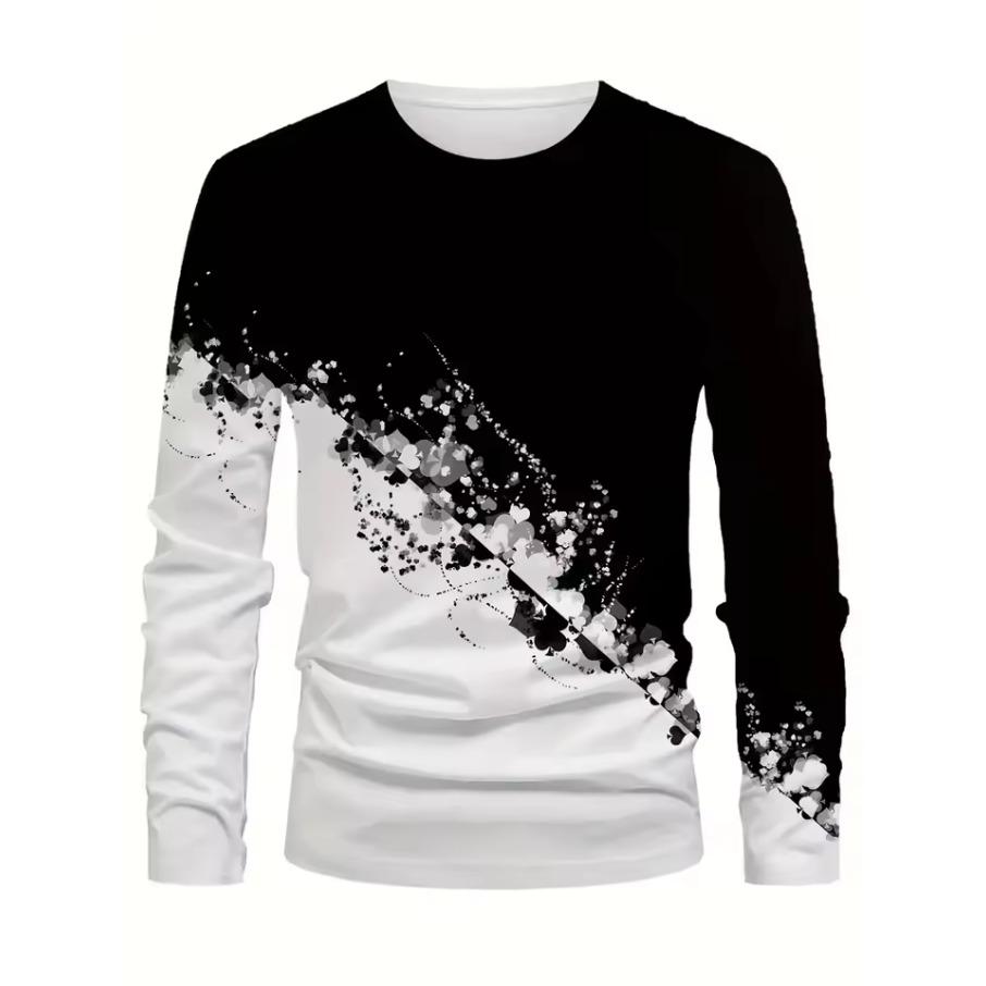 Spring Autumn Men Clothes Fashion Long Sleeve Round Neck Casual T Shirt Men Sport 3D Digital Print Street Style Sport Tops