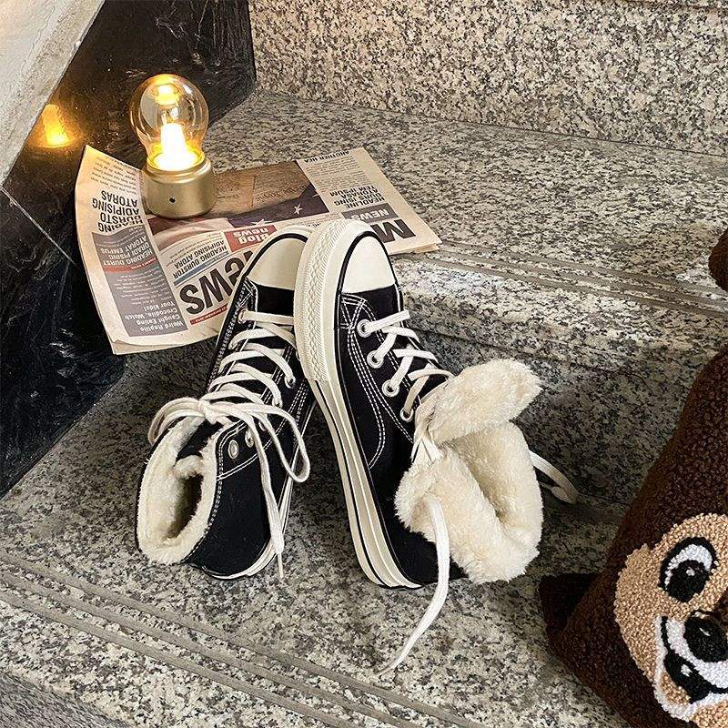 Niche Shoes Children's Winter Velvet Canvas Shoes 2025 Autumn and Winter New Students Korean Version Warm and Thickened Two Cotton Shoes