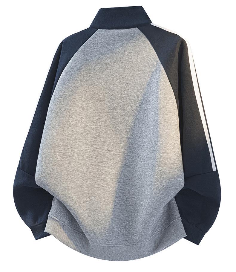 Men's Retro Three-Stripes Color Block Stand Collar Hoodie - Spring/Autumn Loose Fit Zipper Cardigan.