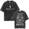 Hot Sale Anime Frieren Beyond Journey's End Vintage Washed T-shirt Men's Women Clothing Fashion Short Sleeve Trendy Streetwear for Daily Looks