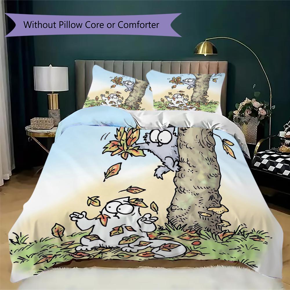 Simon's Cat Muster Bettwäsche Steppset Steppbezug Kissenbezug Heimdekoration Geburtstagsgeschenk (1 * Bettbezug + 2 * Kissenbezug ohne Füllung)