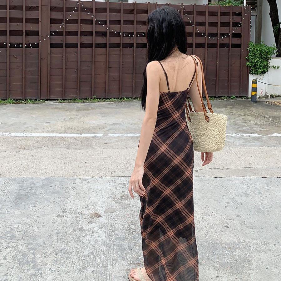 French Lattice Strap Dress: Slimming, Waist-Cinched Retro Summer Beach Dress for Pear-Shaped Women