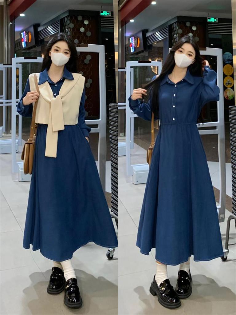 2026 Spring Plus Size Slimming College Style Skirt & Vest Two-Piece Set for Women