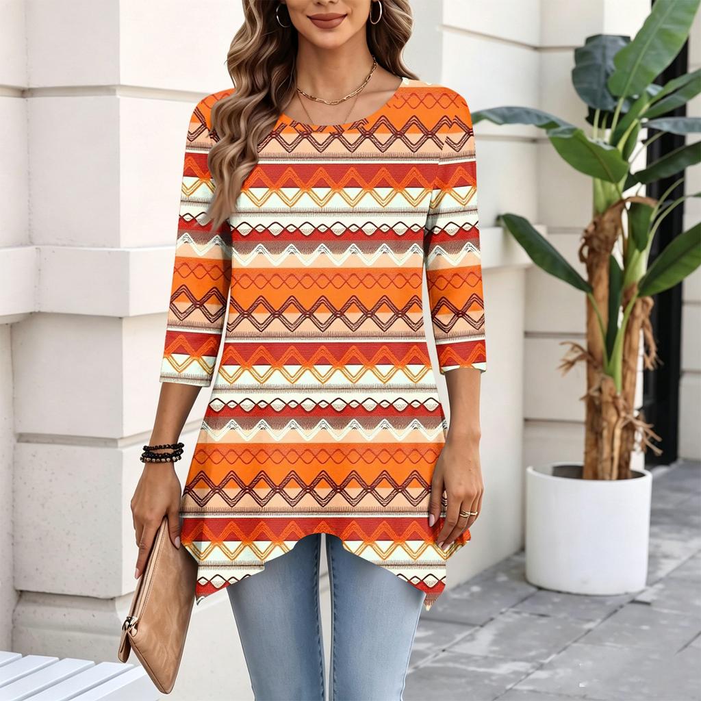 Women's Three-Quarter Sleeve Casual Pullover Top for Daily Wear