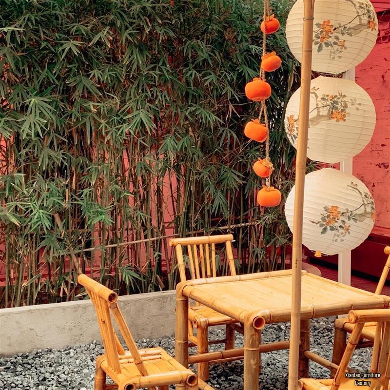 Bamboo Outdoor Table and Chair Set for Courtyard, Balcony, and Homestay Leisure Activities