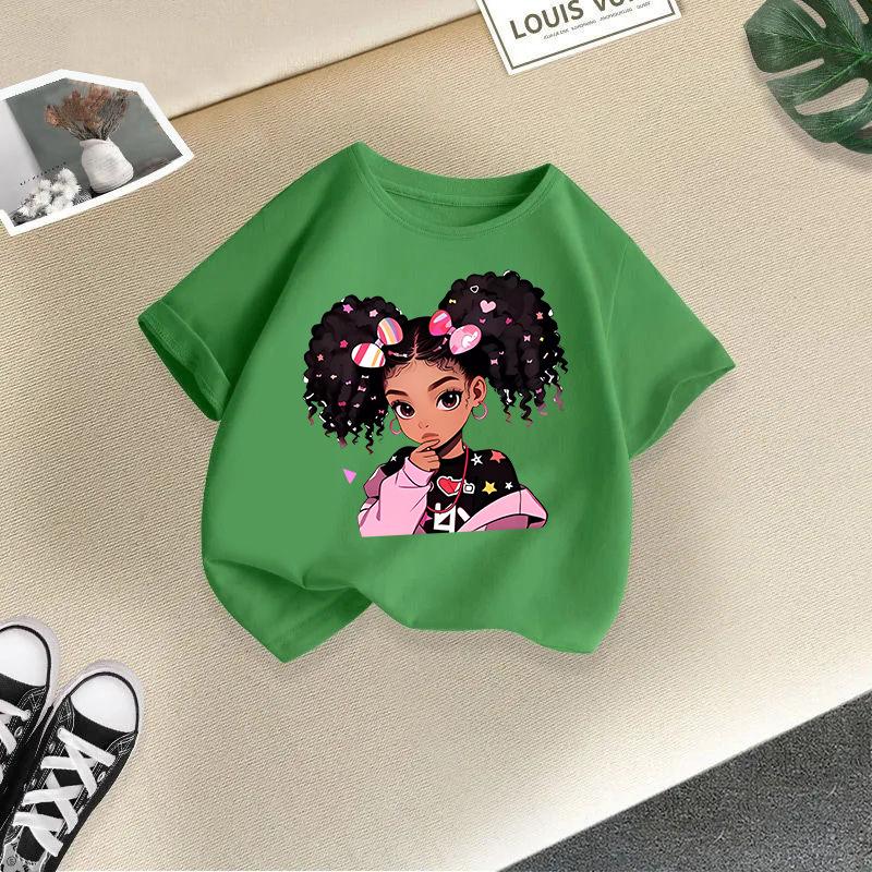 Kid T Shirt Cute Girl Printed T-shirt Round-neck Short-sleeve T-shirt Kids 100% Cotton Clothes 2-13Y