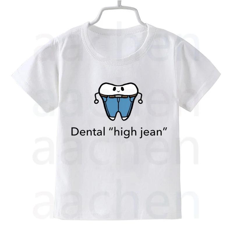 Tooth Dentist Cartoon Print Kid Cute White T Shirt Children Short Sleeve Clothing Funny Cartoon Party Top Boys and Girl Tshirt