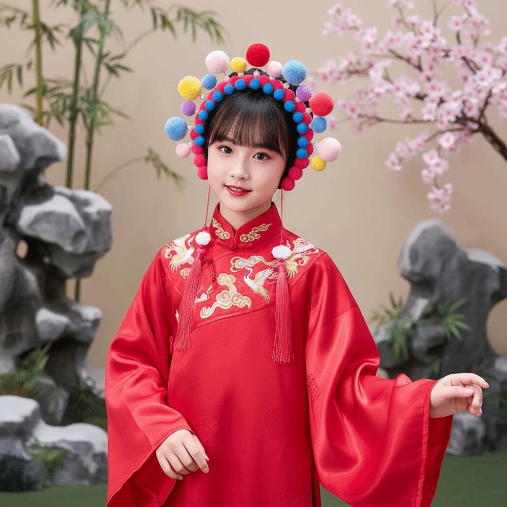 Pearl Beijing Opera Headband Tassel Ancient Style Red Hairband All-match Hanfu Headwear  Children