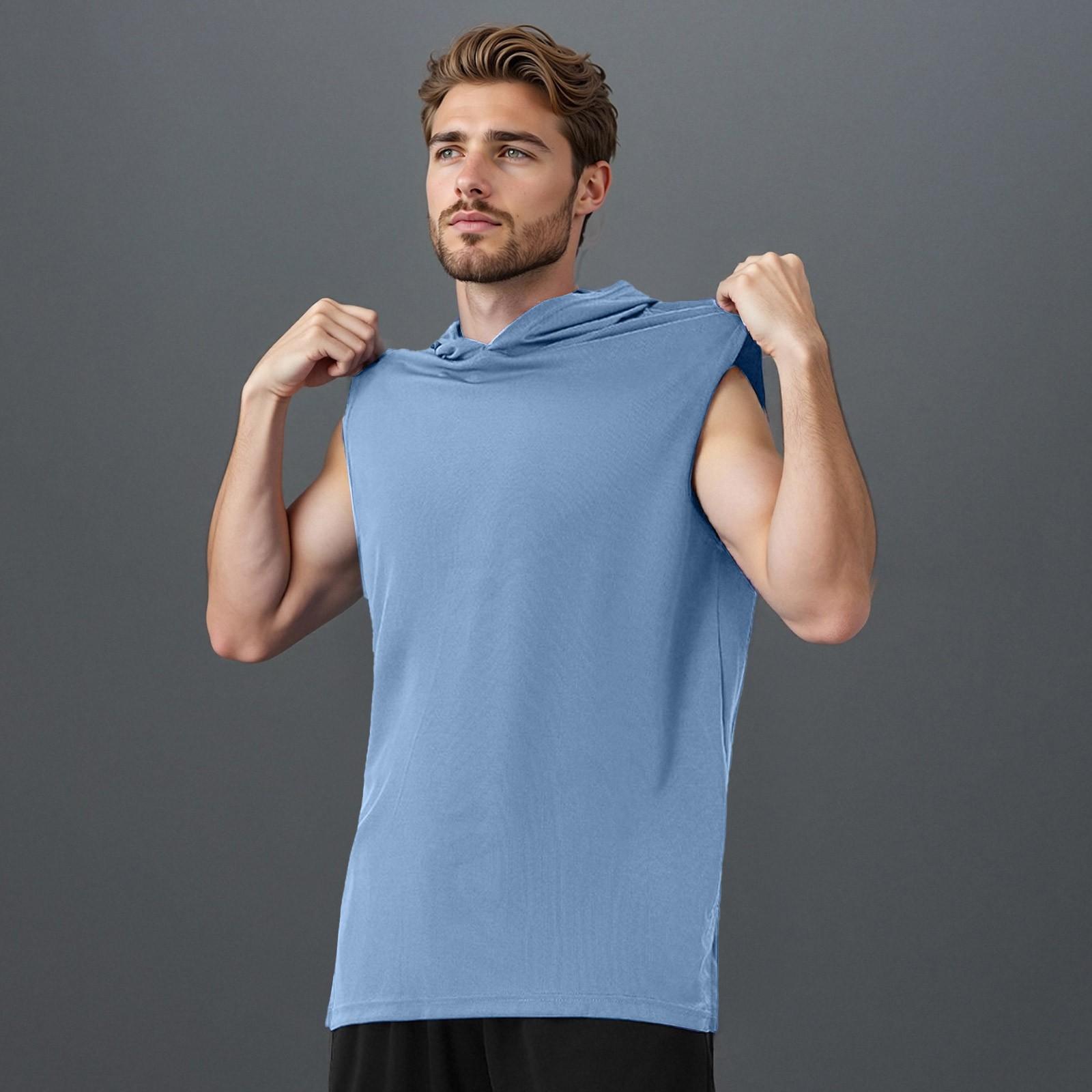 

Мужская майка, плотный жилет с капюшоном, повседневная футболка без рукавов XXL синий