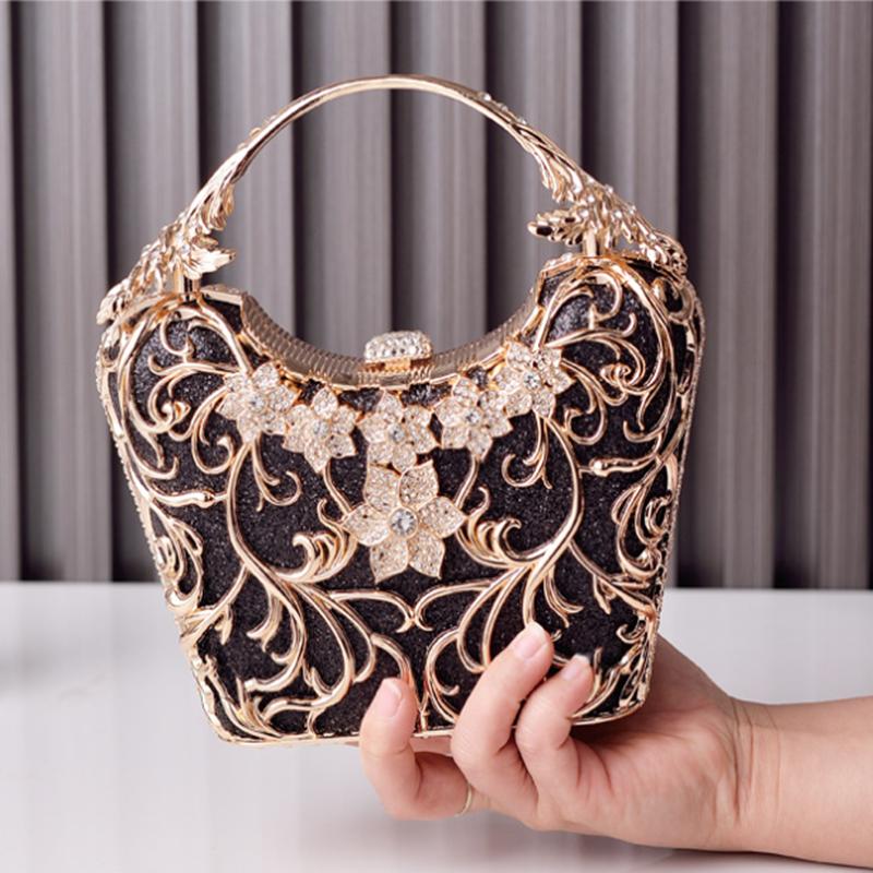 2025 Luxury High End Hollow Out Metal Evening Bags Fashion Shiny Party Banquet Handbags Women Clutch Purse Chain Shoulder Bag