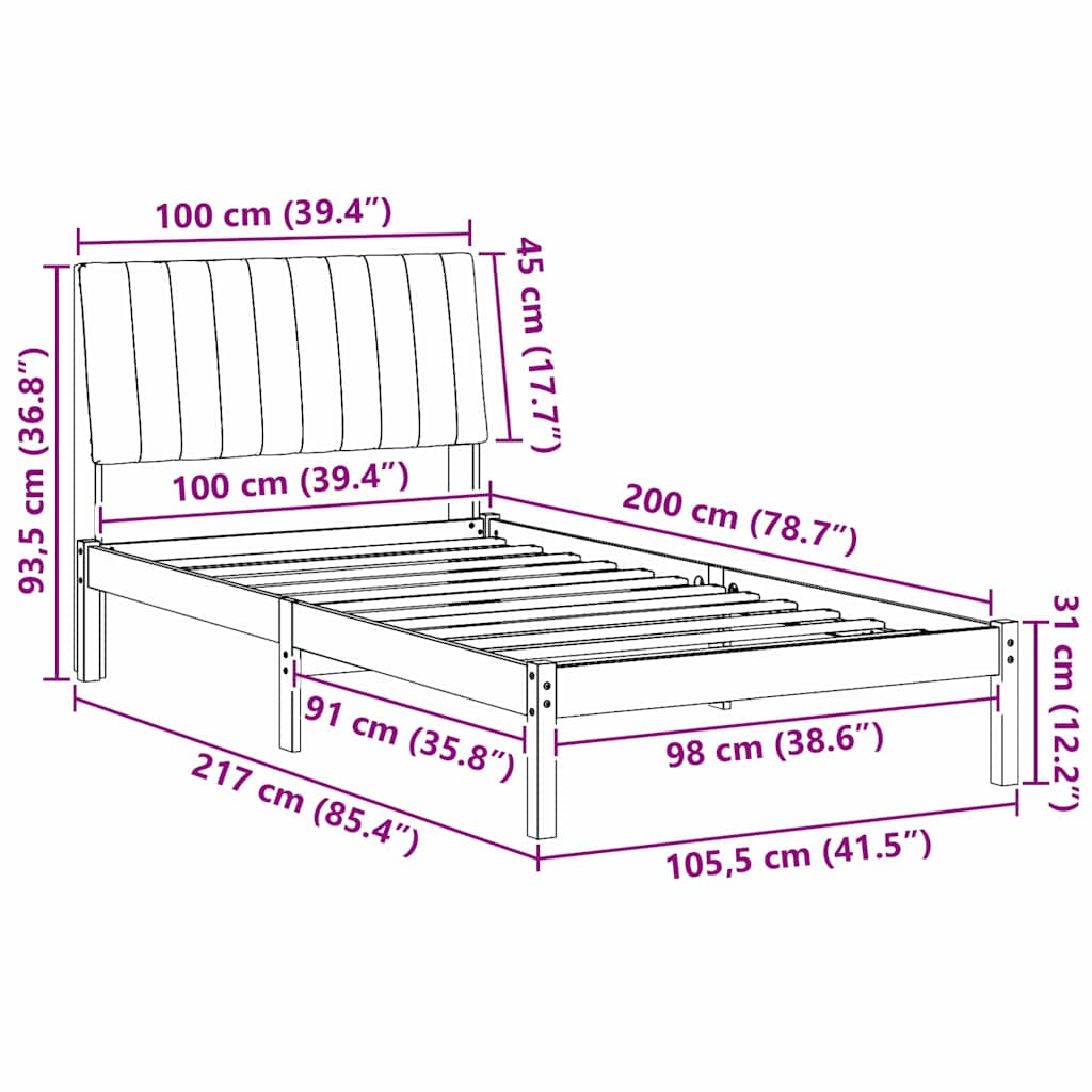 Bed Frame with Headboard Brown 100 X 200 Cm Solid Pine Wood