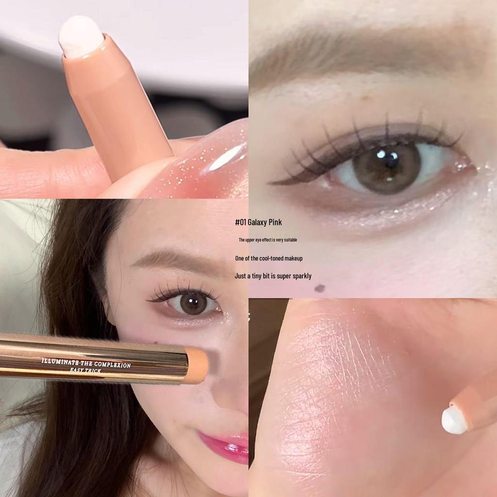 PINKYFOCUS 3D Aegyo Sal Micro-Shimmer Stick: Matte Pearl Highlight and Brightening Eyeshadow.