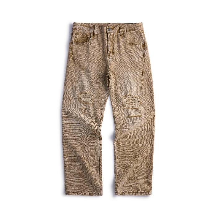 

Straight Fit Thin Summer Spring Micro-ripped Moth Yellow Wide-leg Denim Trousers 40