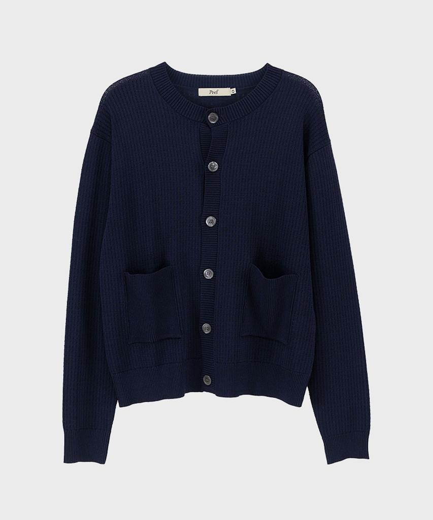 Pref Navy Round Neck Cardigan