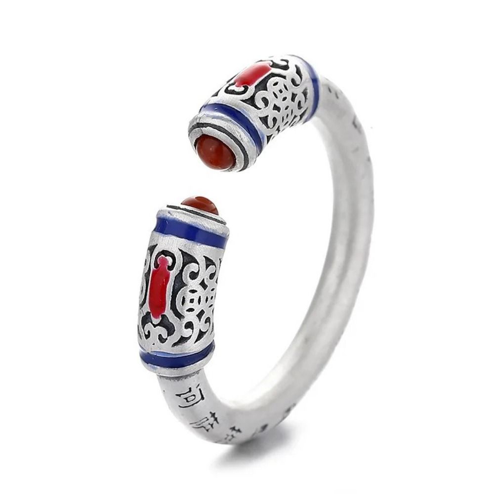 Heart Sutra Carving Ethnic Ancient Style Ring Flower Engraving Silver Color Open Rings Women