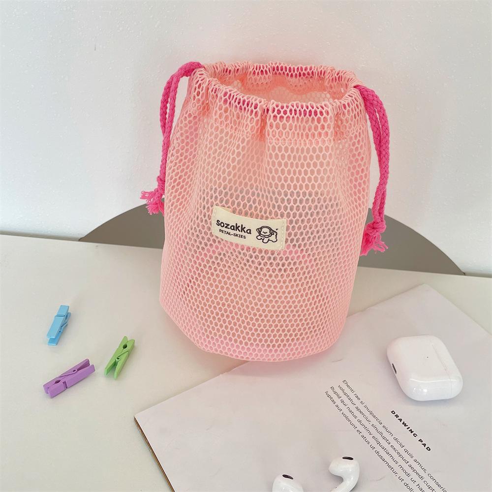 4 Colors Mesh Large Capacity Drawstring Bag Portable Minimalist Toiletries Cosmetics Travel Carrying Storage Bag