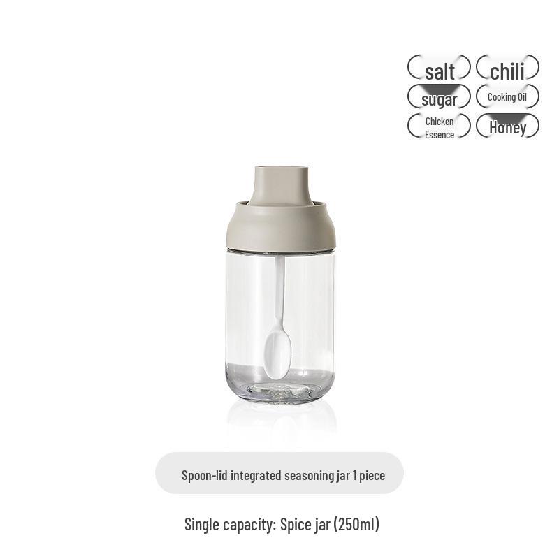 Feuchtigkeitsdichte Gewürzflasche mit integriertem Löffel - Küche Versiegelter Glas-Gewürzbehälter