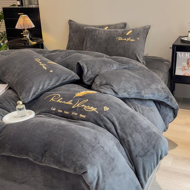 Thickened Bed Four-piece Set Milk Fleece Quilt Cover Fleece Quilt Cover Sheet Pillowcase