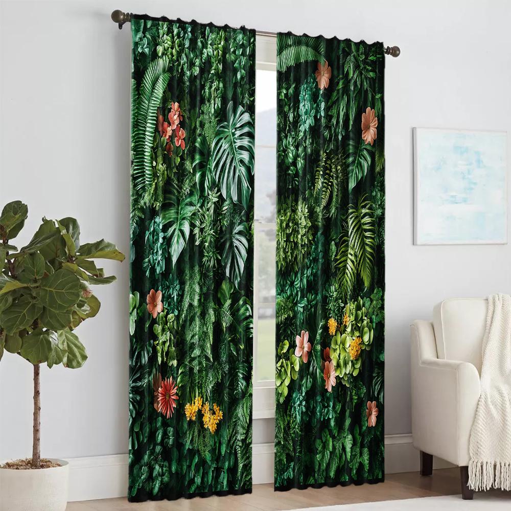 2 pcs, versatile polyester transparent curtains for home decoration Palm Leaves for use in bedrooms and living rooms