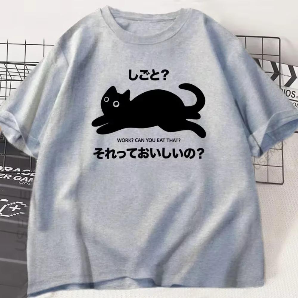 Kawaii Funny T-Shirt Lazy Cat Tshirt Funny Cute Cat Tshirt Women Japanese Style Graphic Tees Women Clothing
