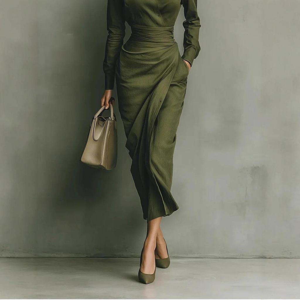 2025 Autumn/Winter Asymmetrical Slim Fit Long Sleeve Shirt Dress