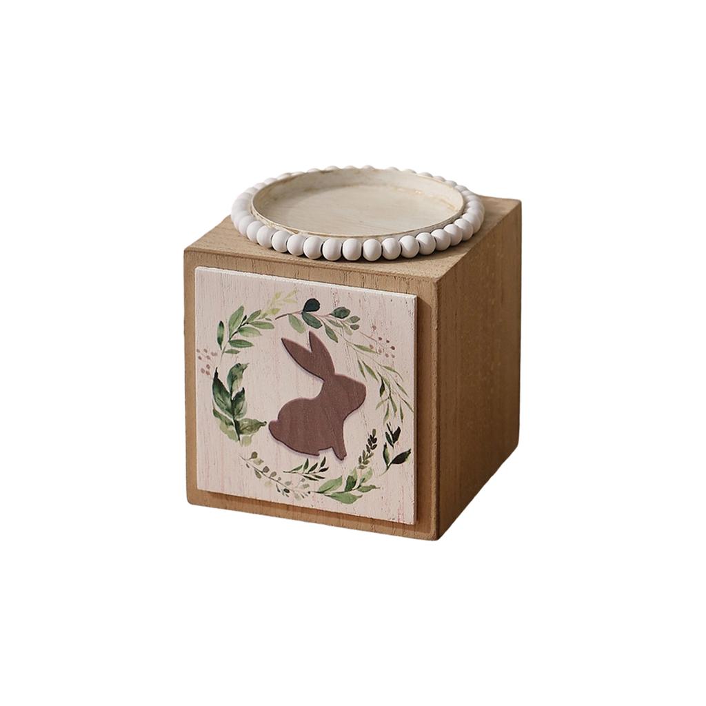 Rustic Wooden Square Candle Holder With  Design - Decorative Tabletop For Home, Wedding, Party, And Photo Props