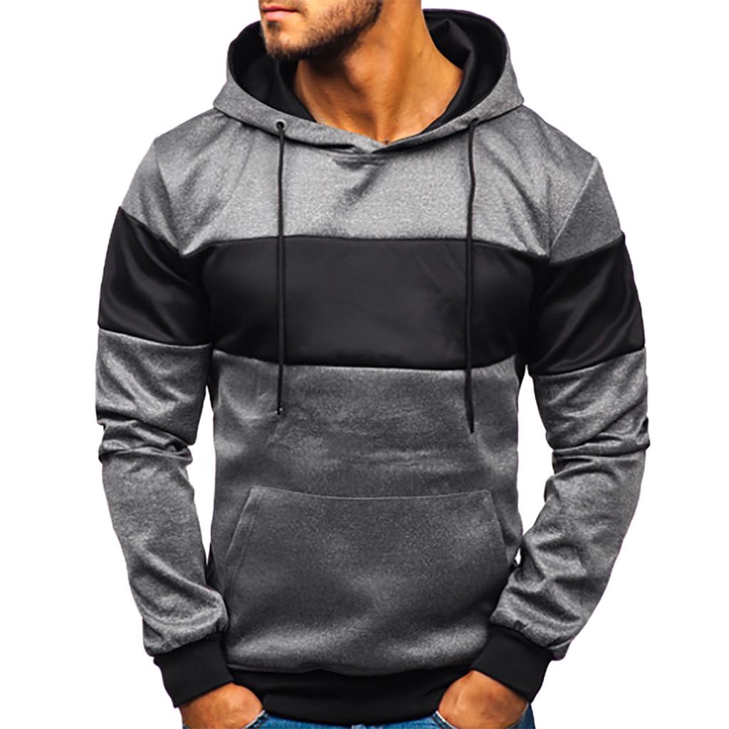 Men Slim Fit Hooded Shirt Autumn Long Sleeve V Neck Male Fashion Pullover Hoodie
