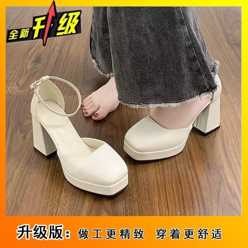 Buckle Square Head High-heeled Mary Jane Shoes 2025 Women's New Retro Japanese Small Leather Shoes Thick Heel Platform Single Shoes Women