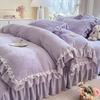 French Bed Cover Lace Thickened Milk Fleece Four-Piece Double-Sided Baby Fleece 1.8