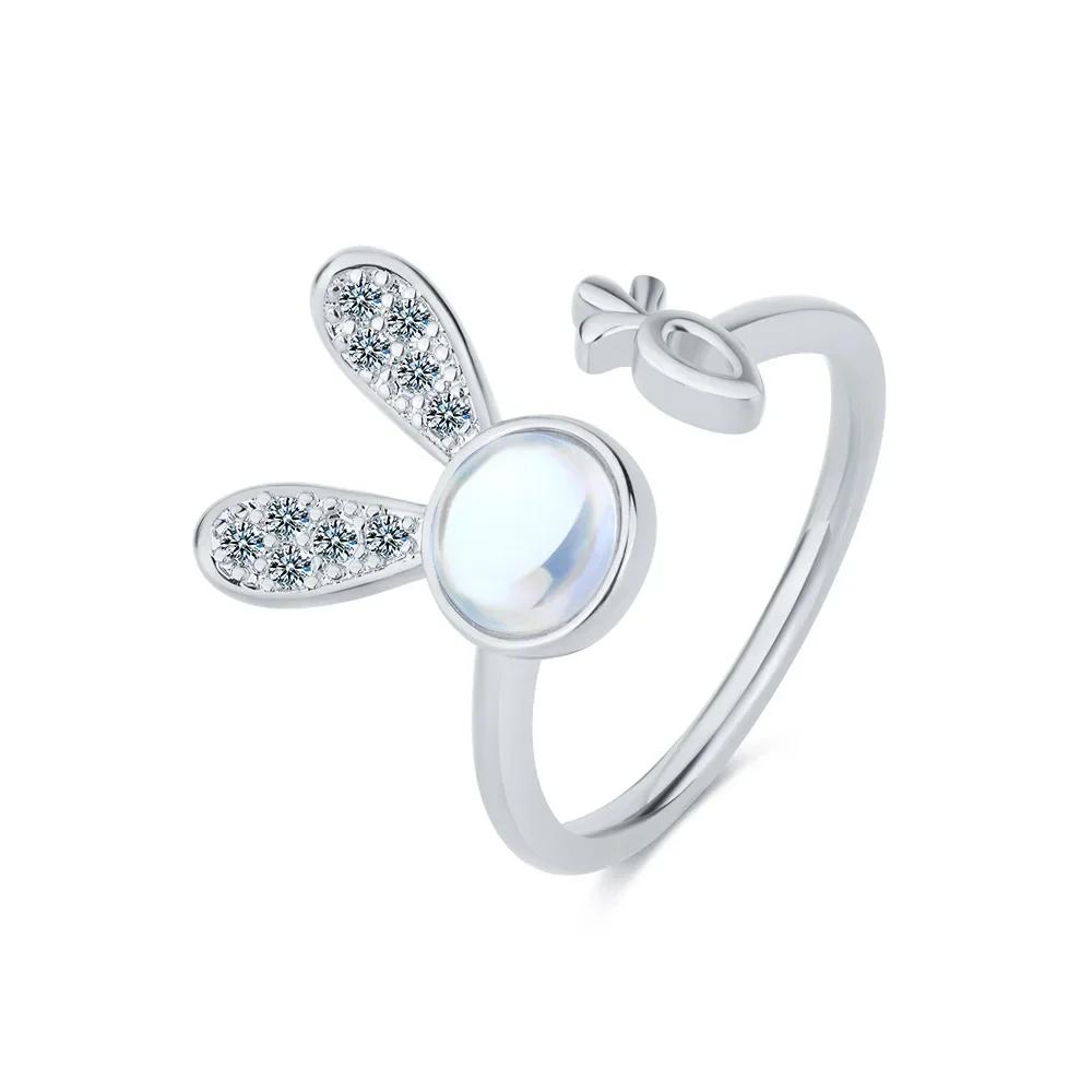

925 Sterling Silver Bunny Ring for Women - Adorable Rabbit & Carrot Design with CZ Stones Dainty Animal Jewelry for Wedding Gift One Size серебряный