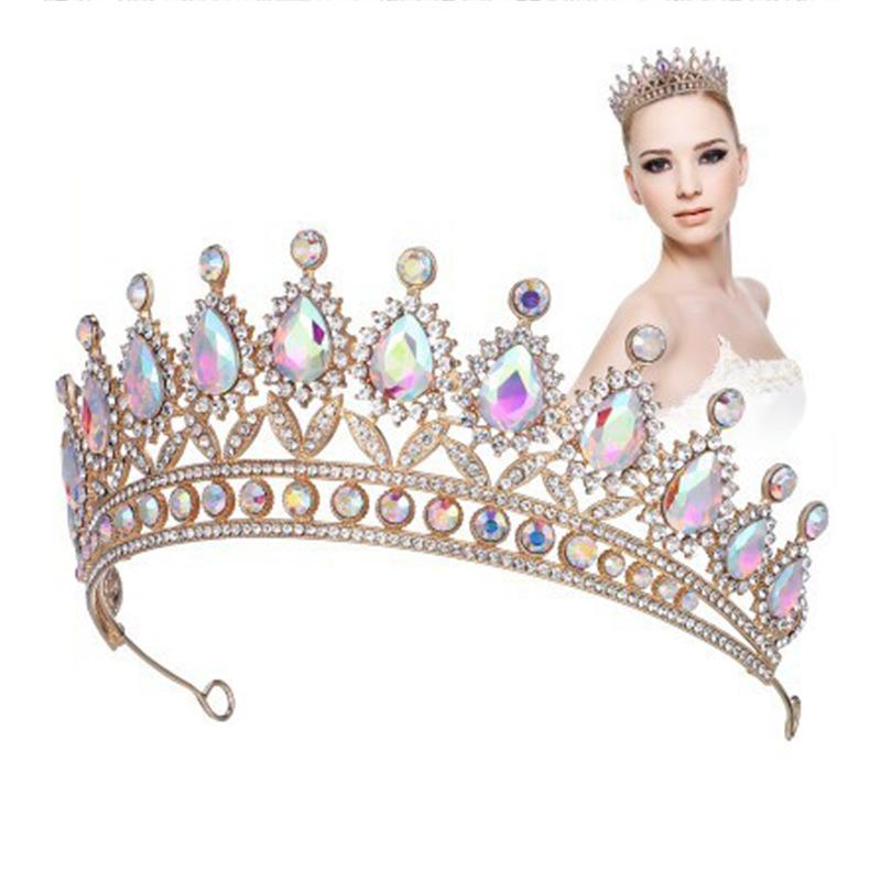 Wedding Tiara Bridal Crown Baroque Water Drop Crystal Crown Birthday Wedding Color Crystal Alloy Large Crown