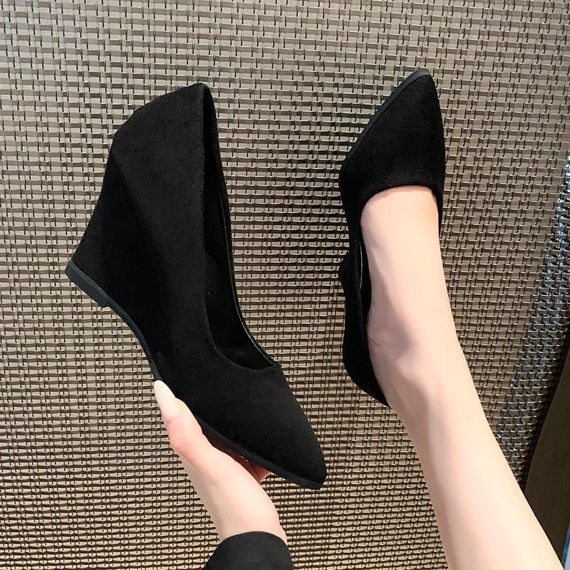 Foreign trade large size pointed single shoes women's shoes spring and autumn high-end slope heel simple women's fashion single shoes professiona