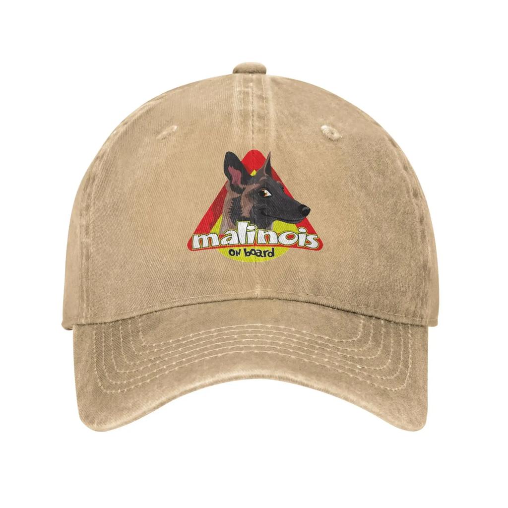 Funny Malinois Dog On Board Animal Adult Retro Cowboy Washed Baseball Caps For Men  Denim Sunscreen Hat Rock Peaked Cap
