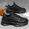 Outdoor Black Sneakers Leather Mesh Men's Casual Running Shoes Shock-resistant Training Shoes Walking Sneakers