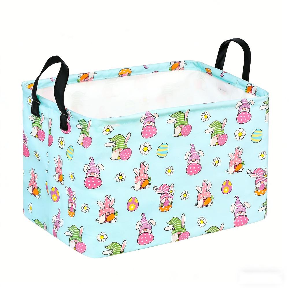 Cartoon Rectangular Easter Basket Foldable with Handle Storage Organizer Bin Box Easter Room Decor Clothes Laundry Hamper